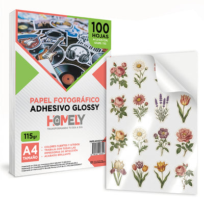 Papel fotográfico adhesivo impresión 115g 100 hojas