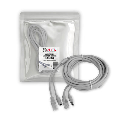 Cable Dual Camara Seguridad Zeker Extensor Poder Ethernet 5m