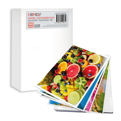 Papel Fotografico Glossy 4r 230 Gramos Homely 100 Hojas Blanco