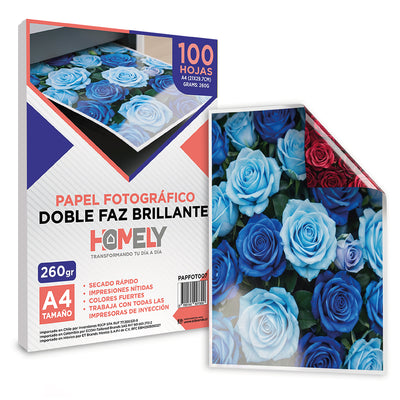 Papel fotográfico doble faz brillante A4 100 hojas 260 g
