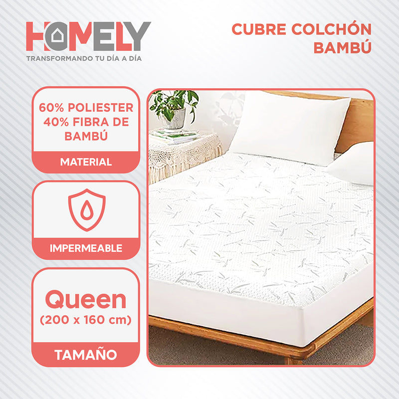 Cubre Colchon Bambu Cobertor Impermeable Queen