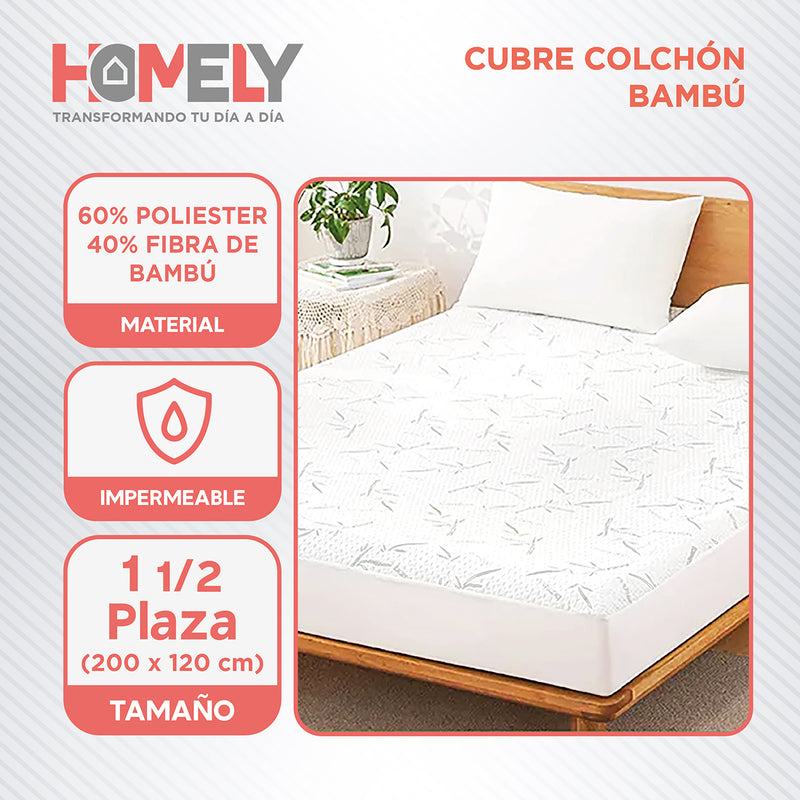 Cubre Colchon Bambu Cobertor Impermeable Varios Tamaños - 1 1/2 plazas