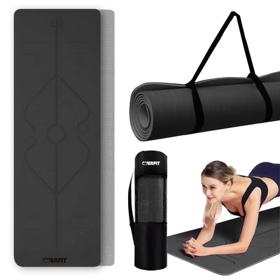 Mat Yoga TPE Overfit 183x61cm 8mm Bicolor Negro Lineas