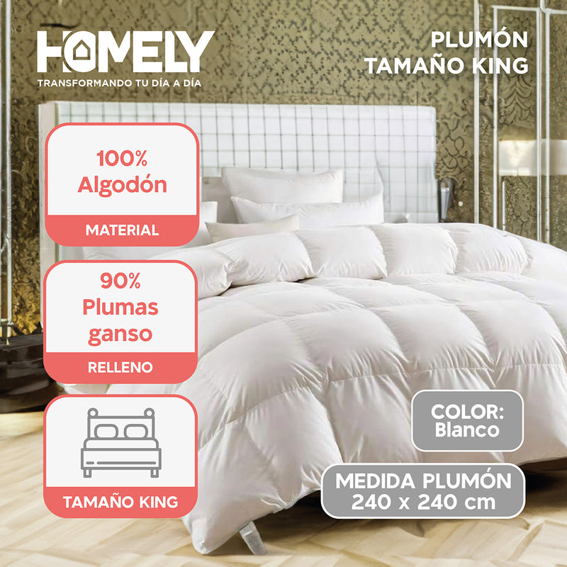 Cubrecama Cobertor King 90% Pluma Pecho Ganso Homely Luxury