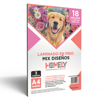 Papel Laminado Frio Holografico Adhesivo A4 Homely 18 Hojas Blanco