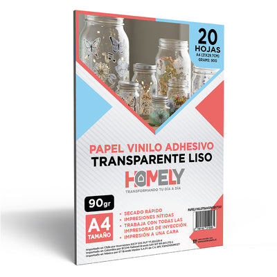 Papel Vinilo Adhesivo Transparente A4 20 Hojas Homely 90g Blanco