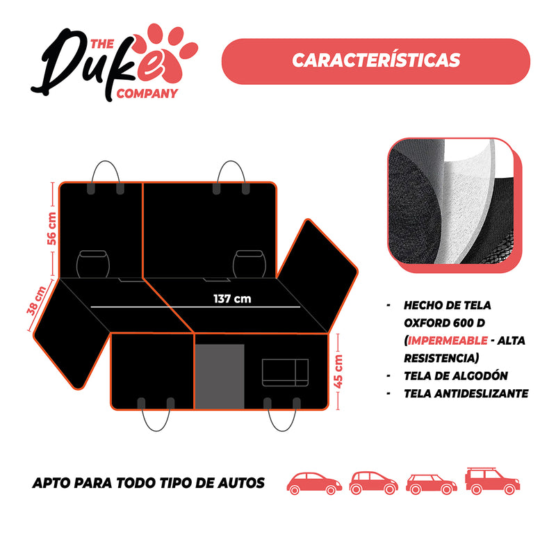 Cubre Asiento Auto Para Mascotas Funda Cobertor Duke 5 en 1