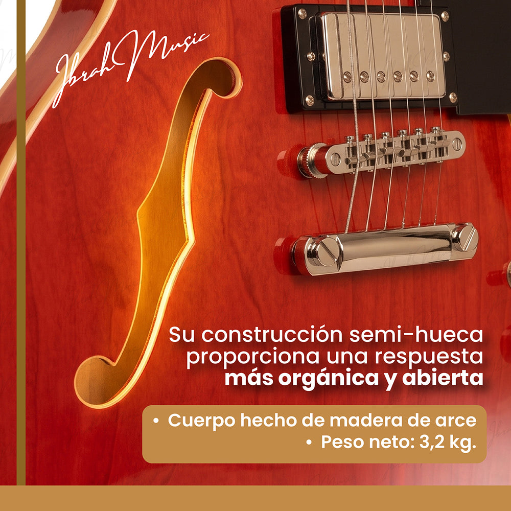 Guitarra Eléctrica Ibrah Semi-Hollow Roja - Vista 6