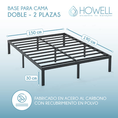 Base cama 2 plazas Howell 190x150x30 Acero Soporta 400kg
