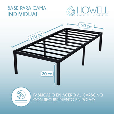 Base cama 1 plaza Howell 190x90x30 Acero Soporta 250kg