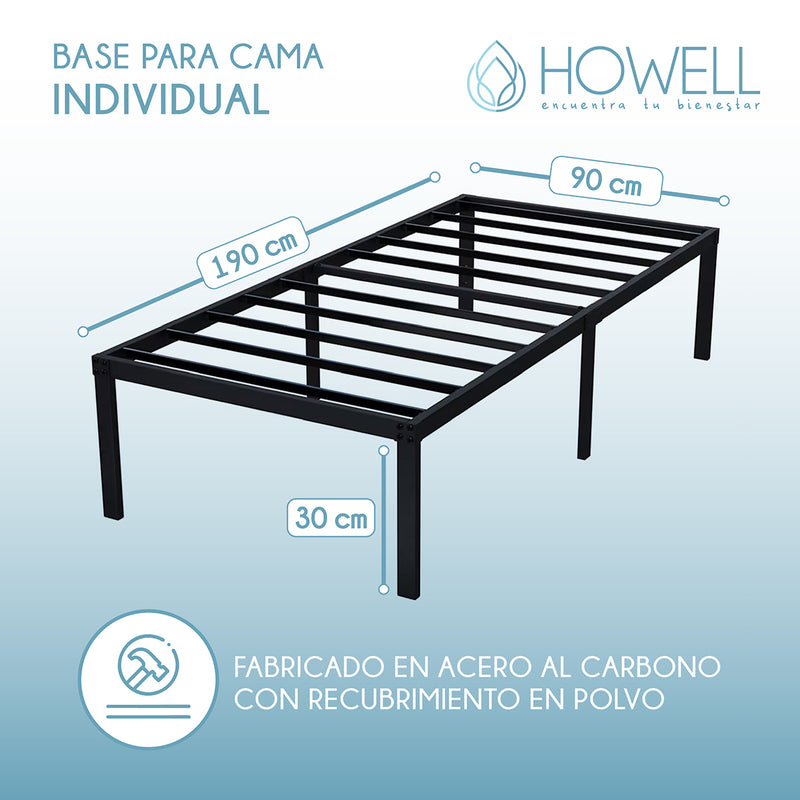 Base cama 1 plaza Howell 190x90x30 Acero Soporta 250kg