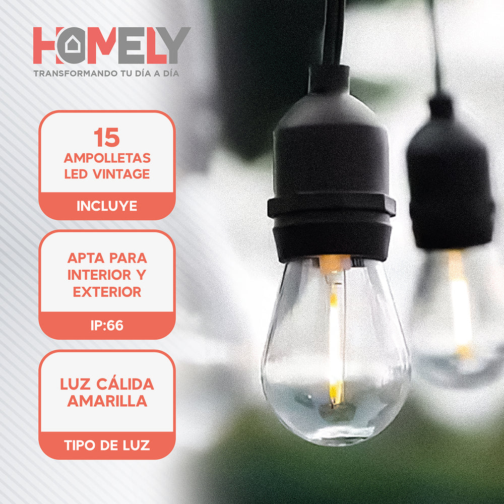 Guirnalda Terraza Exterior 15 Metros + 15 Ampolletas Homely