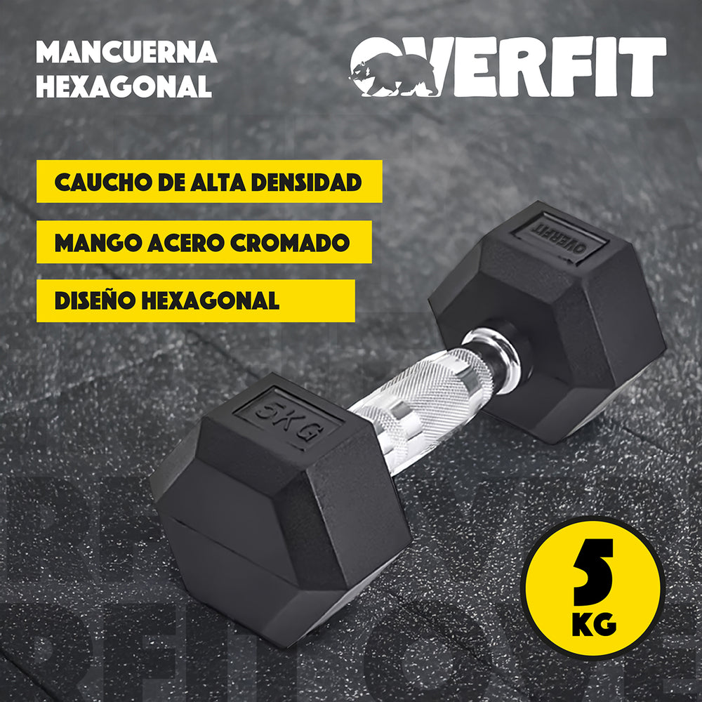 Mancuerna Hexagonal 5kg Acero y Caucho Overfit