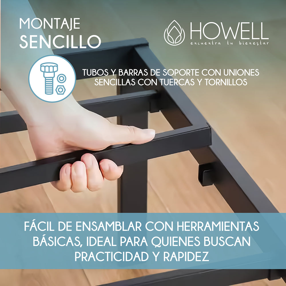 Base cama 1 plaza Howell 190x90x30 Acero Soporta 250kg
