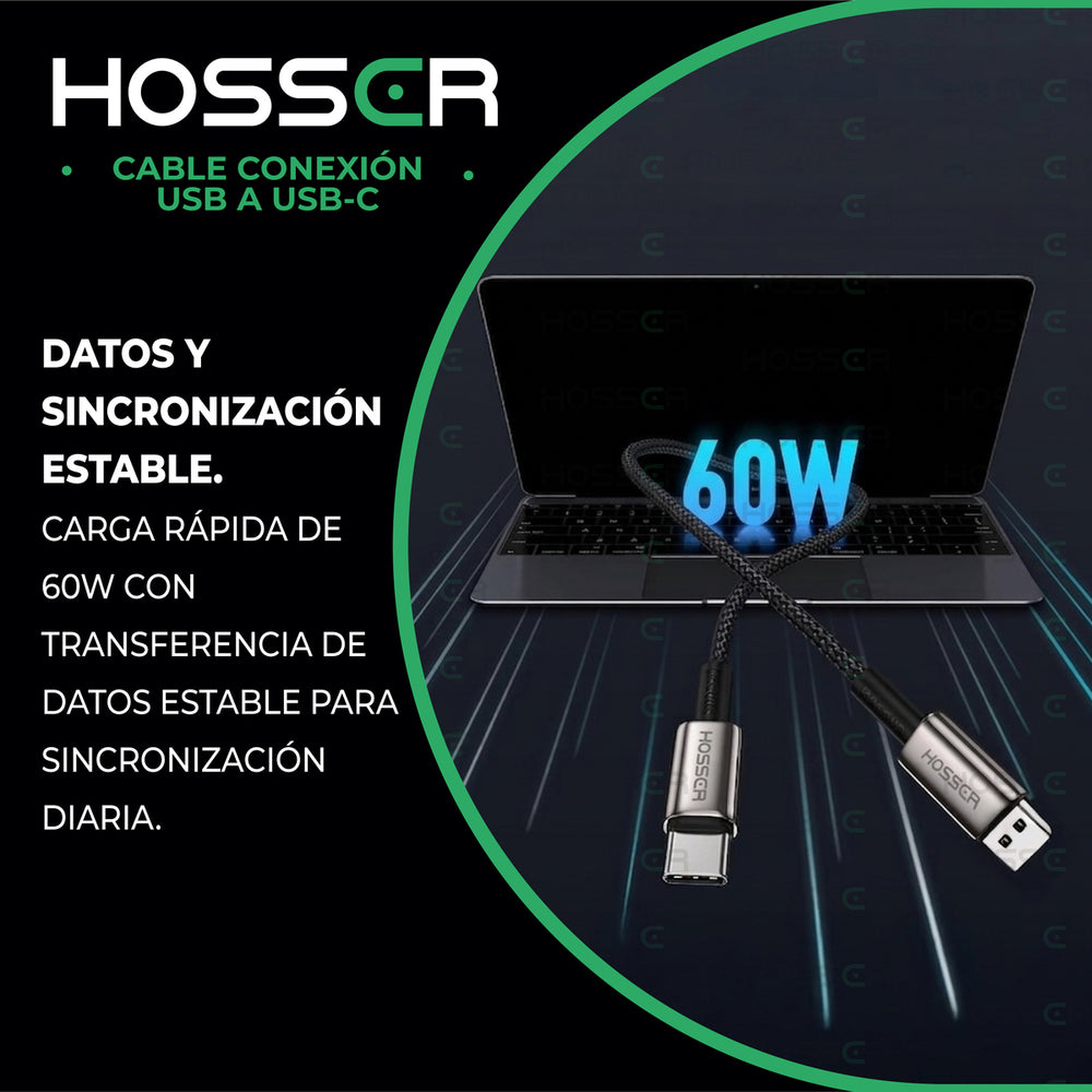 Cable Usb Tipo C To Usb 2 M Iphone Samsung Hosser Carga Rapi Negro