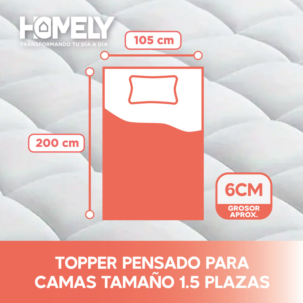 Topper Cubre Colchon 1.5 Plazas Homely Acolchado Premium
