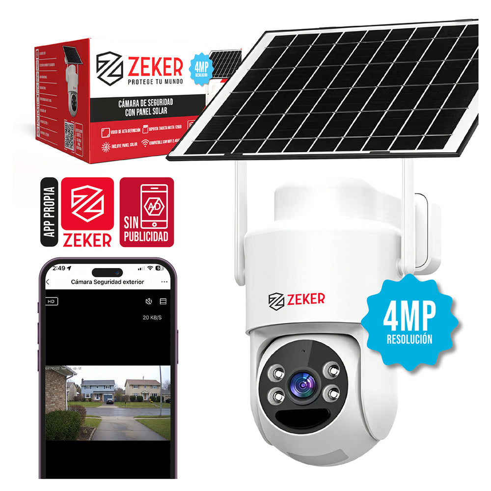 Camara de seguridad panel Solar wifi 2.4G Zeker 4MP