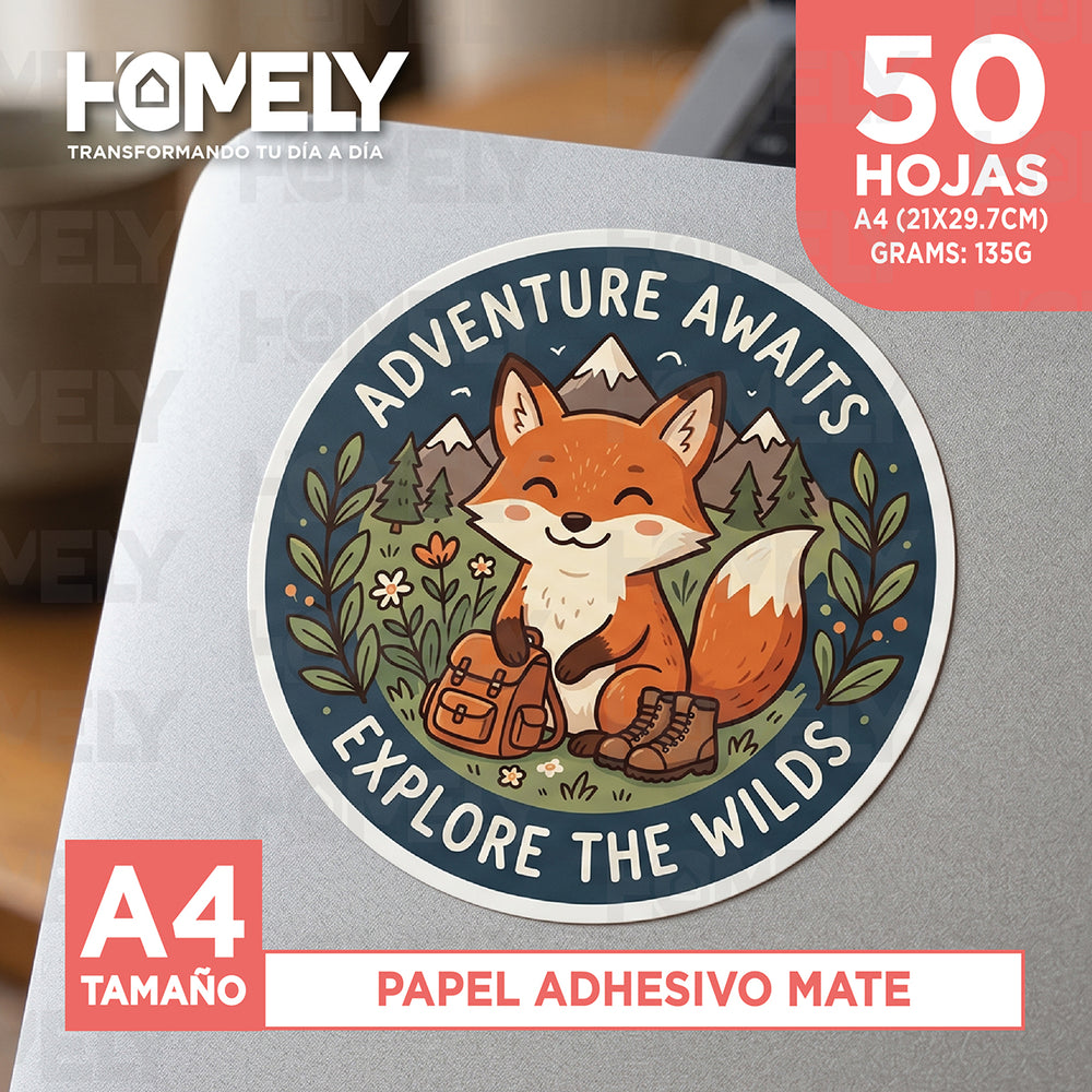 Papel Fotografico Adhesivo Matte A4 135g Homely 50 Hojas Blanco