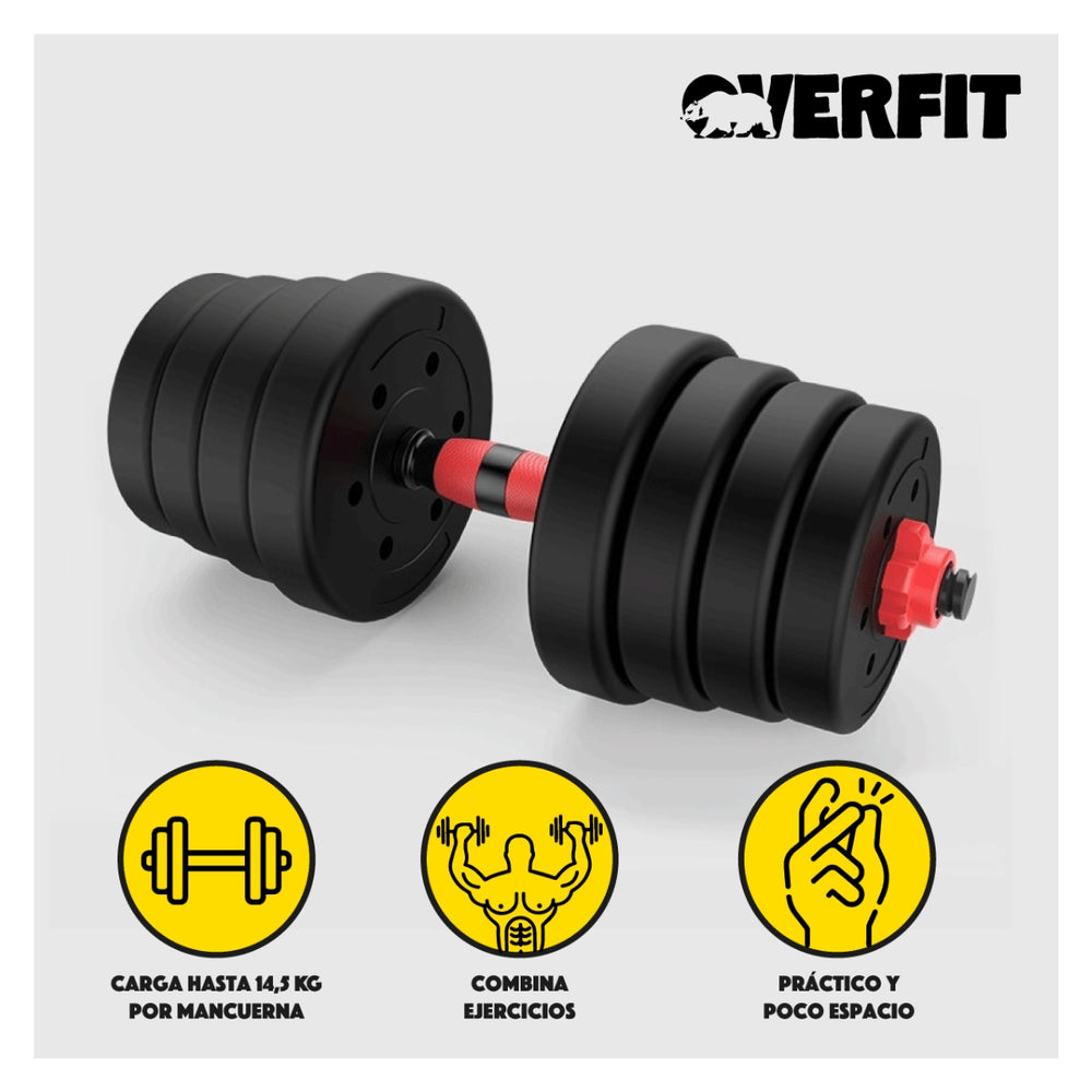 Set Mancuernas Y Barra Unibles 30kg Fitness Pesas Ajustables