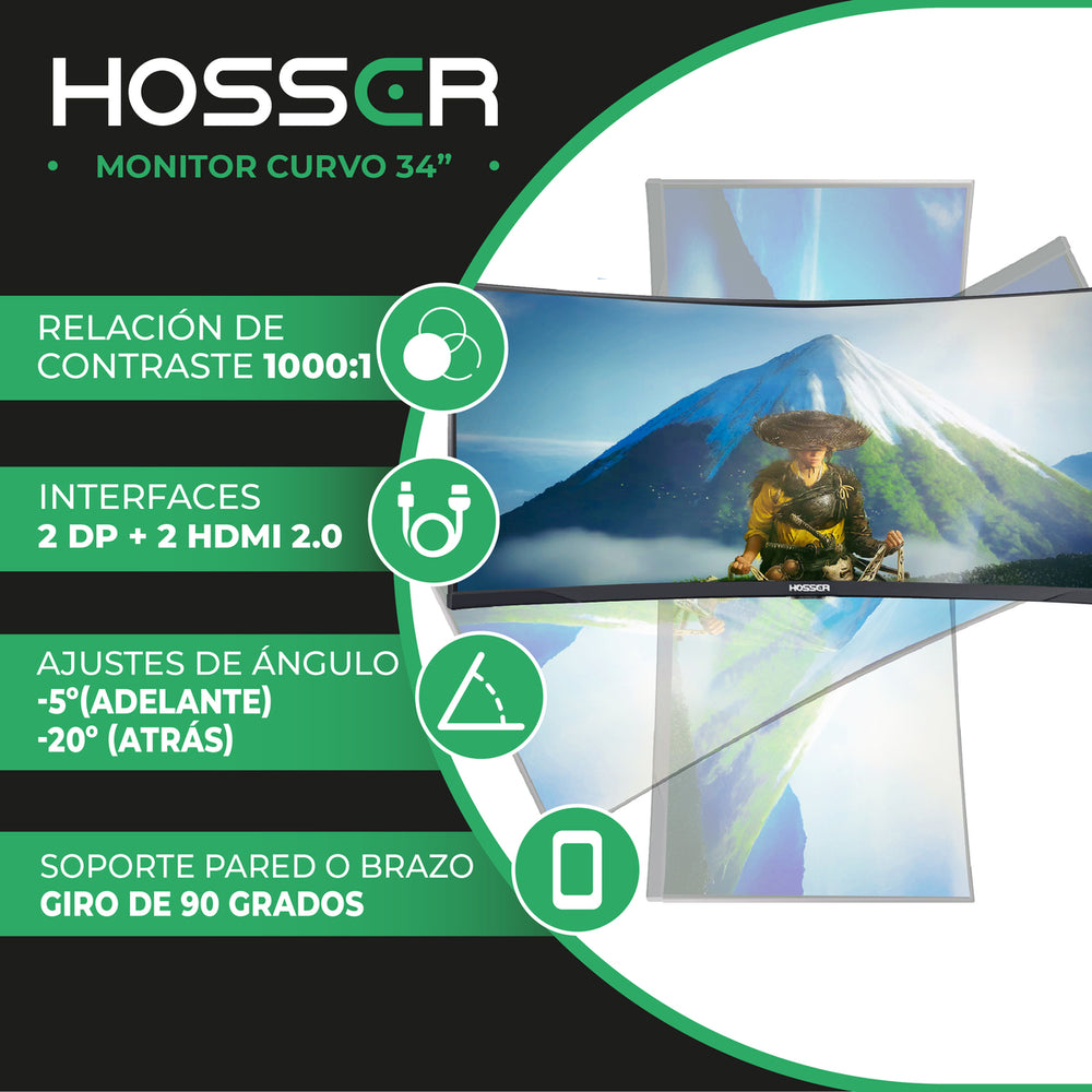 Monitor PC Gamer Curvo 34" UltraWide Hosser 165Hz Gaming 1ms