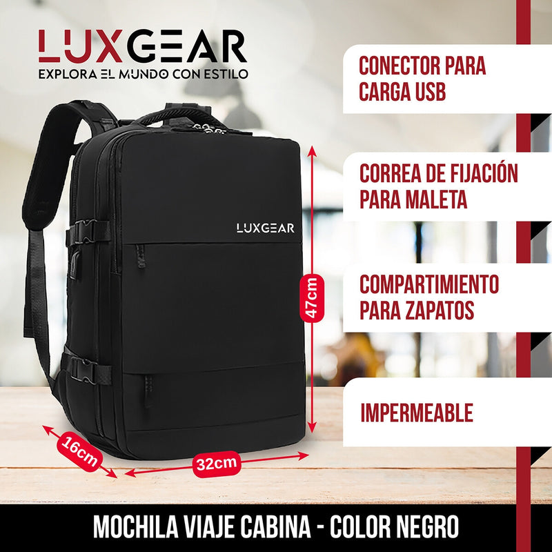 Mochila De Viaje Luxgear NomadLife Impermeable Cabina - Negro