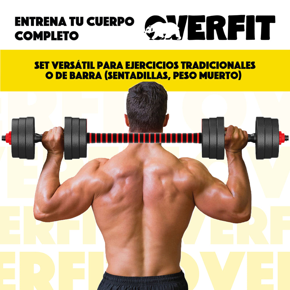 Set Mancuernas Y Barra Unibles 20kg Fitness Pesas Ajustables