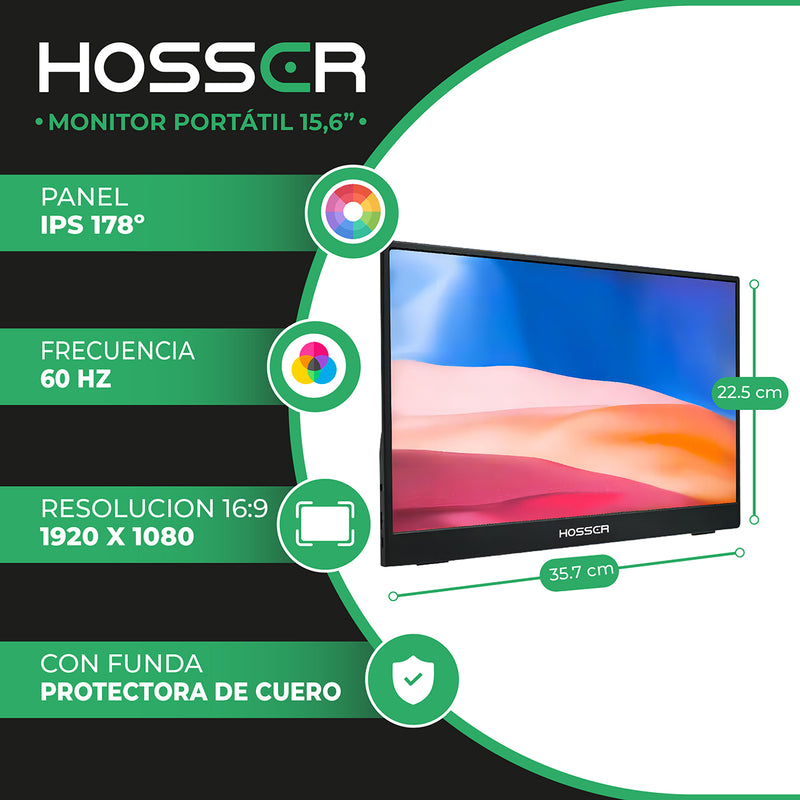 Monitor Notebook Portátil Gaming 15.6 Pulgadas Hosser Full HD Con Parlante LCD Negro