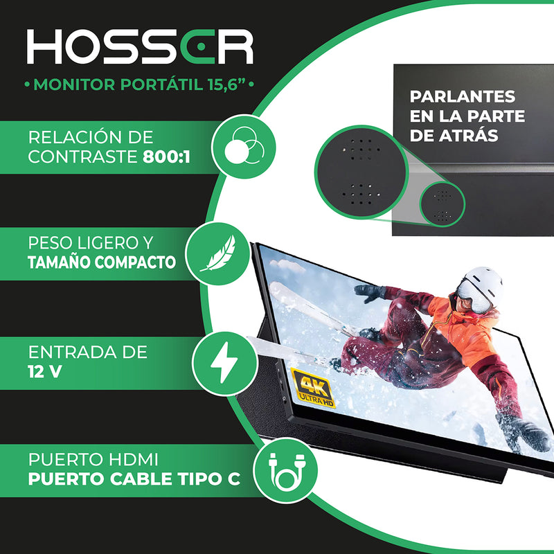 Monitor Notebook Portátil Gaming 15.6 Pulgadas Hosser Full HD Con Parlante LCD Negro