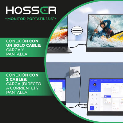 Monitor Notebook Portátil Gaming 15.6 Pulgadas Hosser Full HD Con Parlante LCD Negro