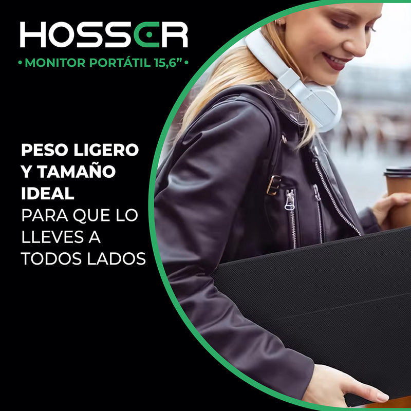 Monitor Notebook Portátil Gaming 15.6 Pulgadas Hosser Full HD Con Parlante LCD Negro