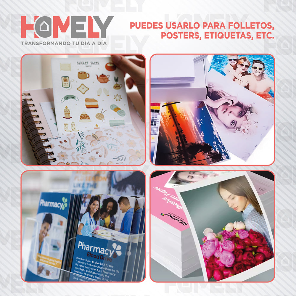 Papel Fotografico Doble Faz Brillante A4 220Gr Homely 50hjs