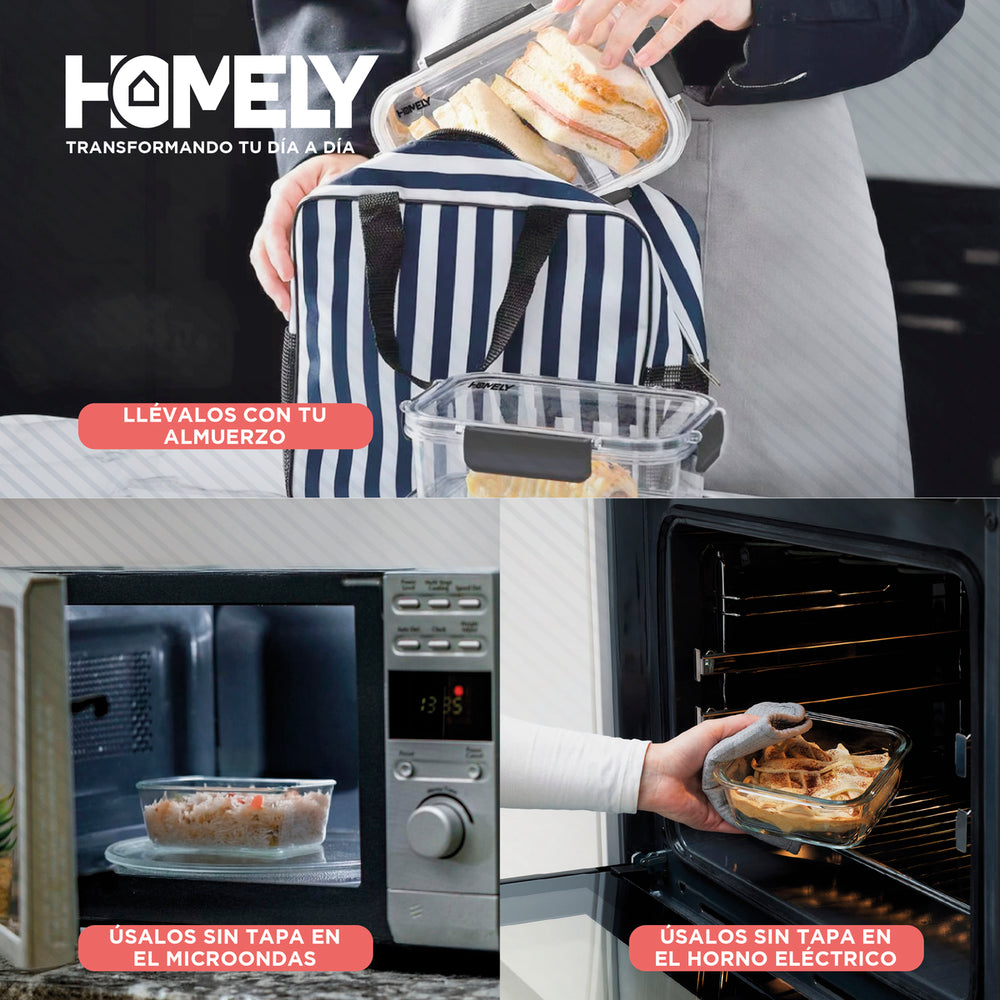 Tupper Frasco Vidrio 640 Ml Templado Hermetico Set x3 Homely