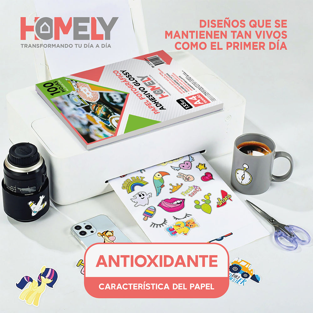 Papel Fotografico Glossy Adhesivo A4 135 Grs Homely 100 Hoja