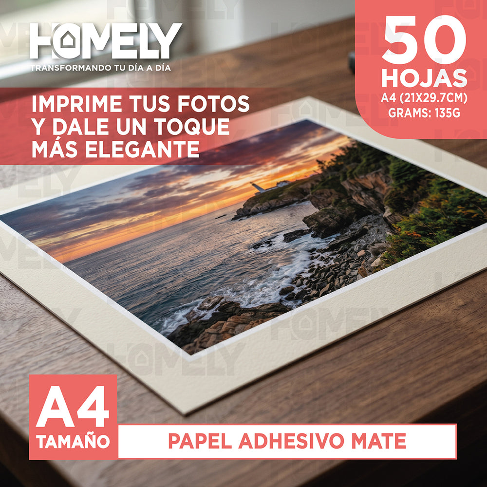 Papel Fotografico Adhesivo Matte A4 135g Homely 50 Hojas Blanco