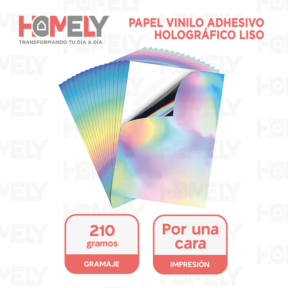 Papel Vinilo Adhesivo Holografico A4 20 Hojas Homely 210g Blanco