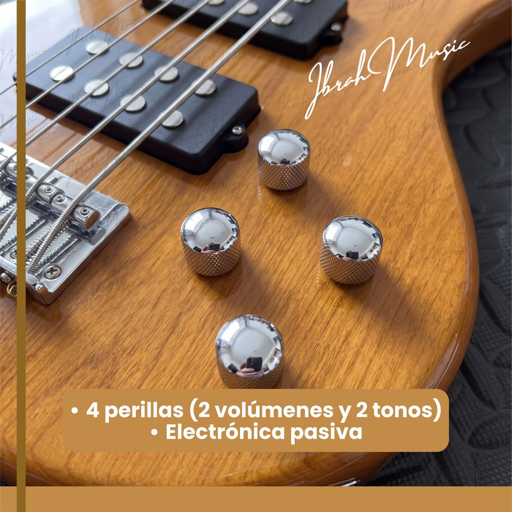 Bajo Eléctrico Ibrah HB 5 Cuerdas Madera + Amplificador PRA20W + Accesorios