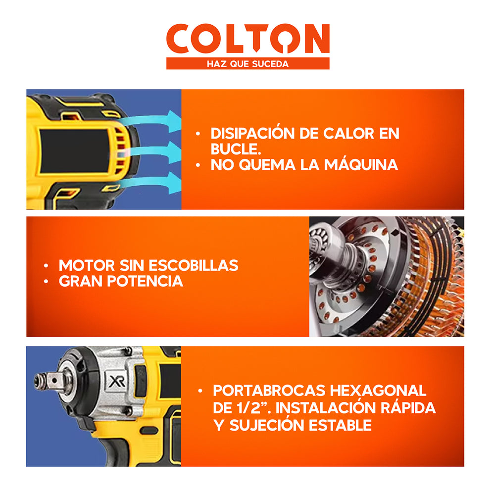 Llave Impacto 350N/M Colton + Accesorios + 2 Baterías