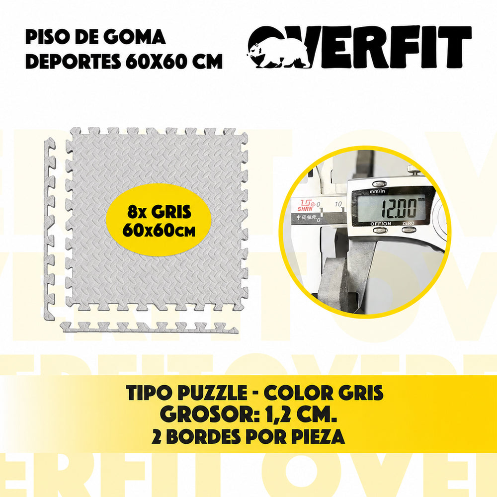 Piso Goma Eva Gimansio Overfit 60x60cm 8un Gris