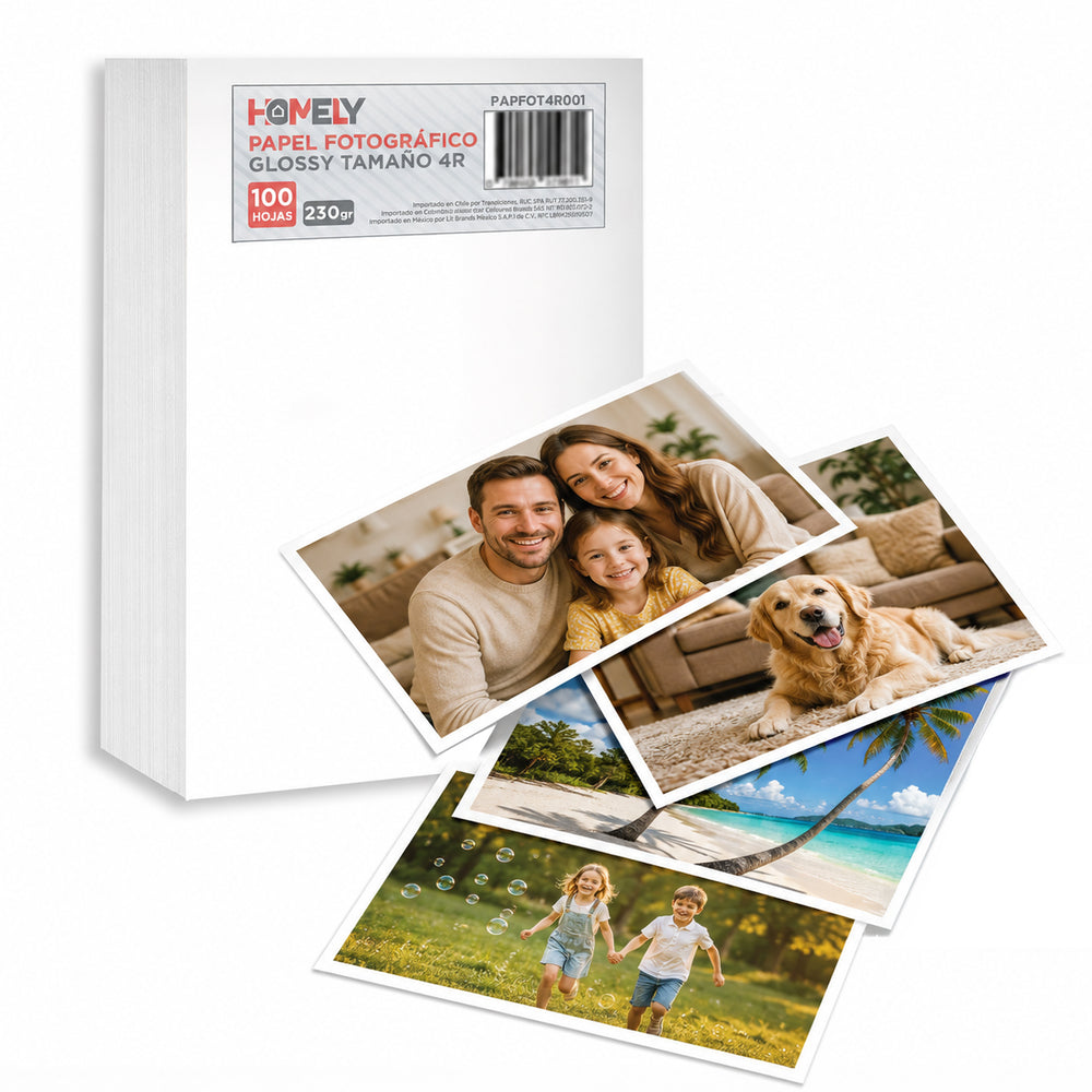 Papel Fotografico Glossy 4r 230 Gramos Homely 100 Hojas Blanco