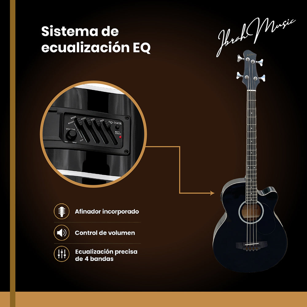 Bajo Electroacustico Ibrah Music 43" Negro Con Funda De Transporte Y Pack Accesesorios - Default Title