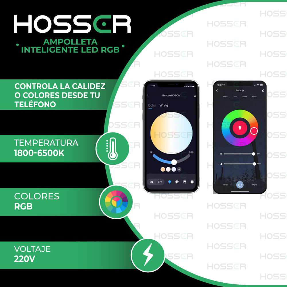 Ampolletas Led E27 Hosser Inteligente Led 9W RGB App Tuya X3
