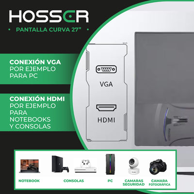 Monitor Curvo Gamer 27 Pulgadas Hosser Full HD Gaming Monitor Notebook PC