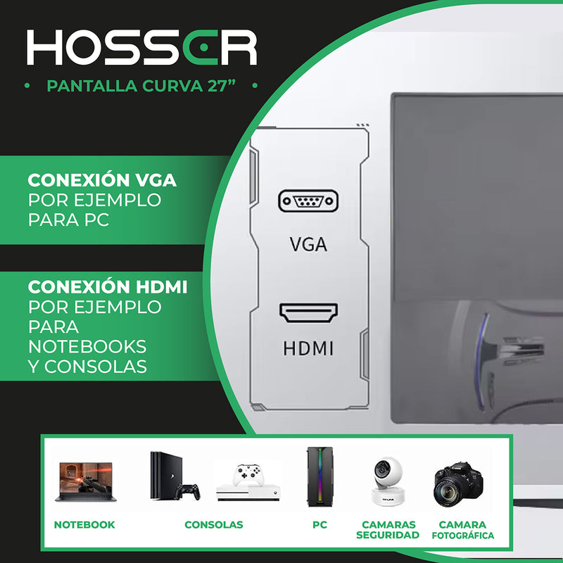 Monitor Curvo Gamer 27 Pulgadas Hosser Full HD Gaming Monitor Notebook PC