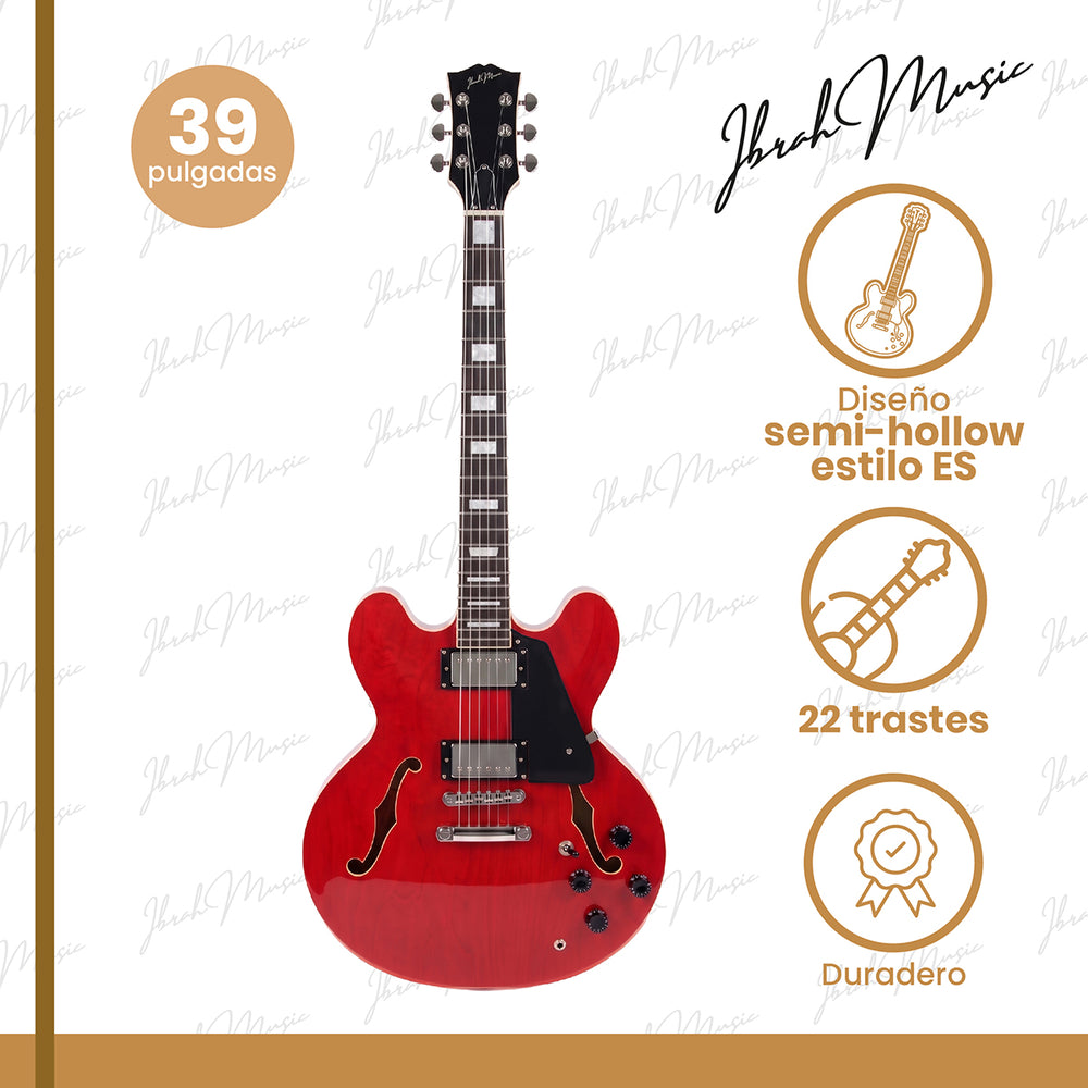 Guitarra Eléctrica Ibrah Semi-Hollow Roja - Vista 4