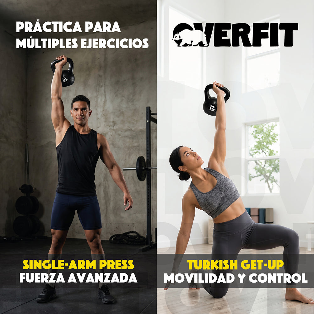Pesa Rusa Kettlebell 12kg Overfit Entrenamiento PVC Cemento