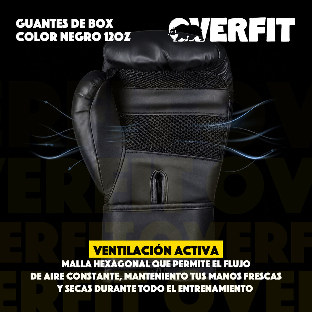 Guantes De Box Overfit Negros Con Velcro 12 Oz Color Negro