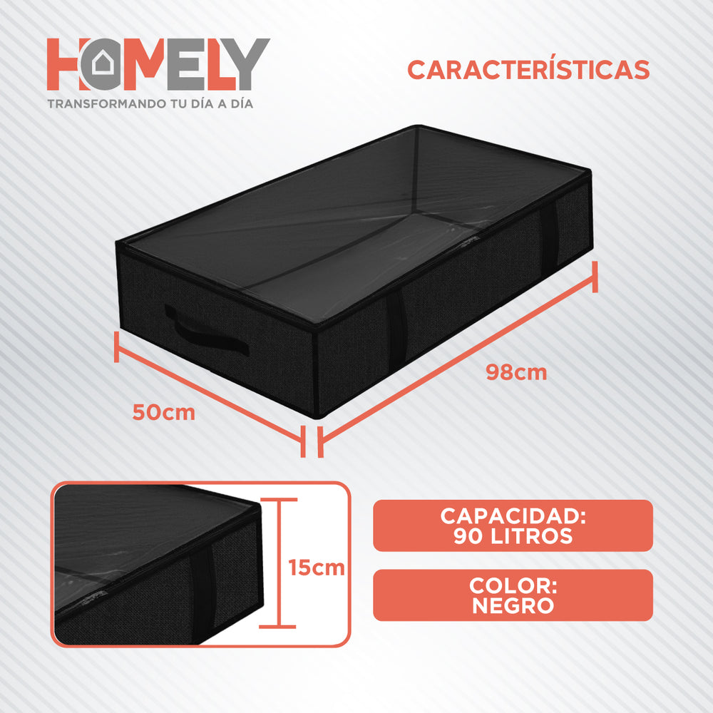 Set x2 Bolsas Organizadoras Almacenamiento Bajo Cama 90L Negro