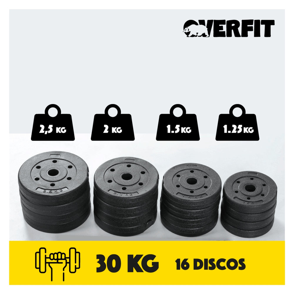 Set Mancuernas Y Barra Unibles 30kg Fitness Pesas Ajustables