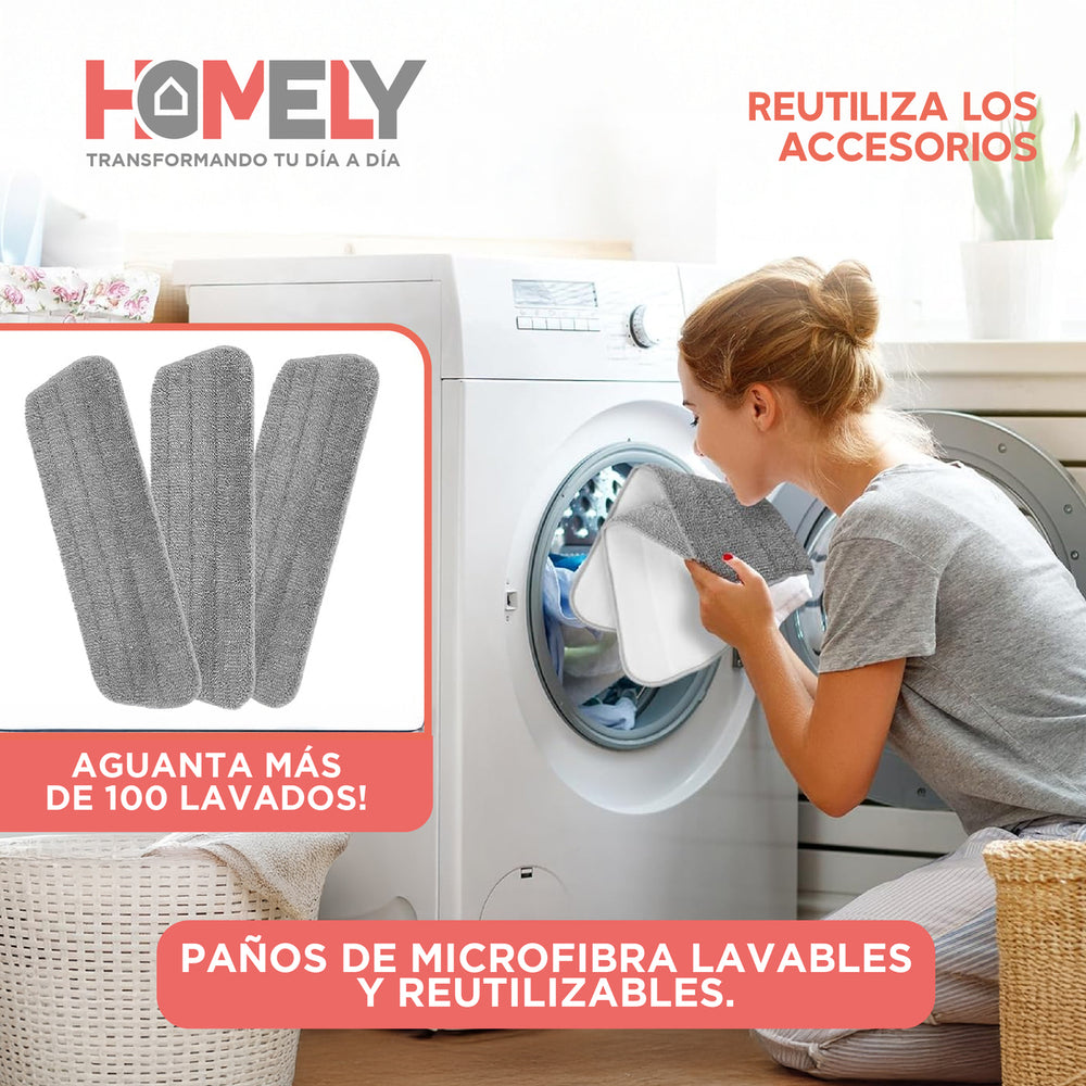 Mopa Plana 360° Spray Pulverizador Homely Microfibra Lavable