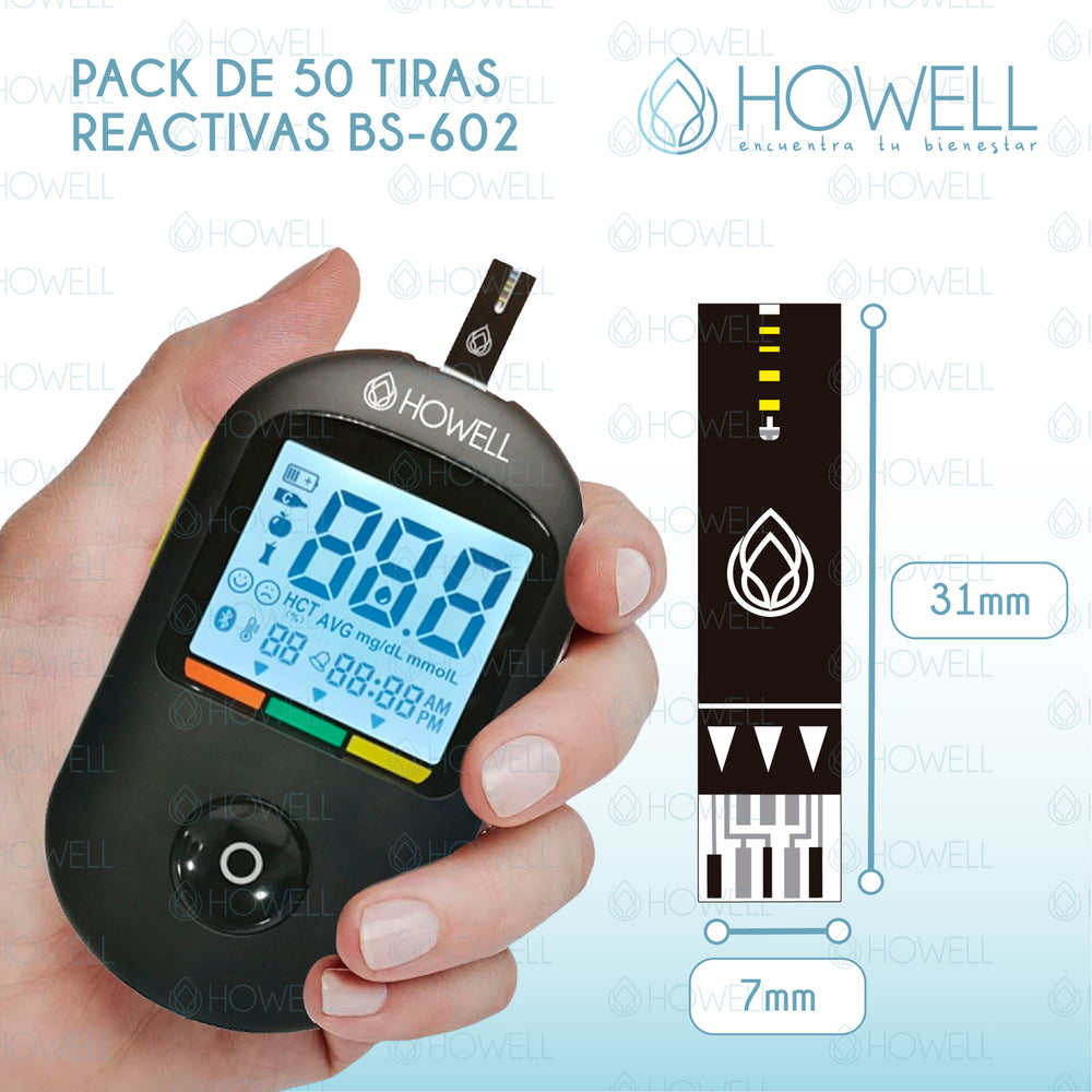 Pack 50 Tiras Reactivas Glucometro Howell BS-602